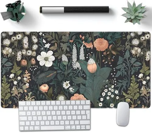 Overview of the Dark Flower Desk Mat Floral Plants Mouse Pad Boho Aesthetic