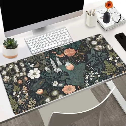 Close look at the Dark Flower Desk Mat Floral Plants Mouse Pad Boho Aesthetic build quality