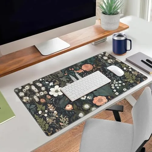 Another view of the Dark Flower Desk Mat Floral Plants Mouse Pad Boho Aesthetic