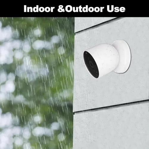The UYODM mount holding a Nest Cam on a wooden fence post outdoors