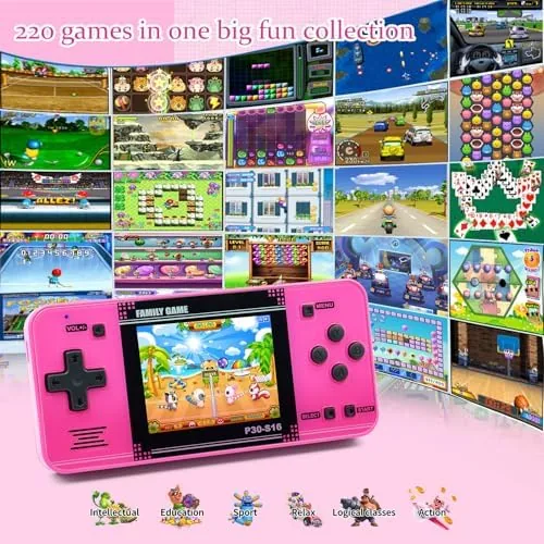 Close up of the control pad and face buttons on the pink handheld