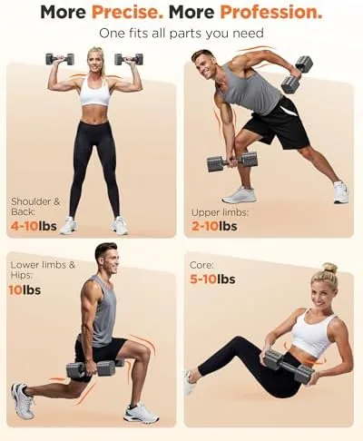 Another view of the FEIERDUN DB3 5-in-1 Adjustable Dumbbell Set, 6LB/10LB Pair Adjustable Weights