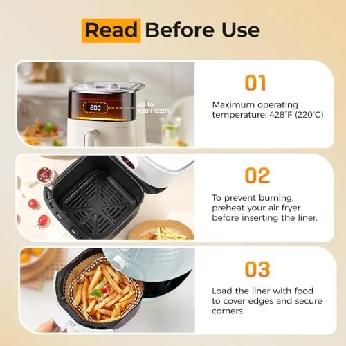 Another view of the 150 Pcs 8" Square Air Fryer Liners Disposable, Square AirFryers