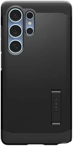 Spigen Tough Armor propping the S25 Ultra upright on its kickstand