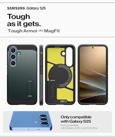 Close look at the Spigen for Galaxy S25 Case, Tough Armor MagFit [Kickstand] [Compatible build quality