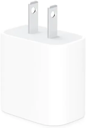 Apple 20W USB-C power adapter next to a smartphone