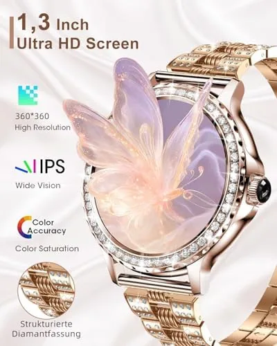 Close look at the Smart Watches for Women(Make/Answer Call) with Diamond:1.3" Fitness Tracker Watch build quality