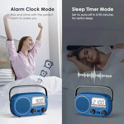 The Portable AM FM Rechargeable Bluetooth Radio with Clock | AC in real use