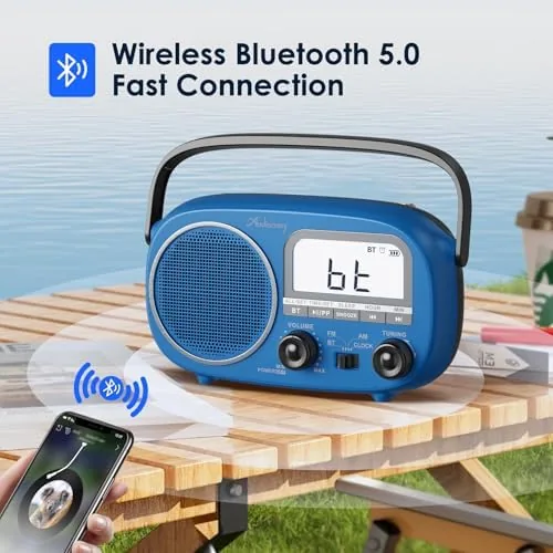 Another view of the Portable AM FM Rechargeable Bluetooth Radio with Clock | AC