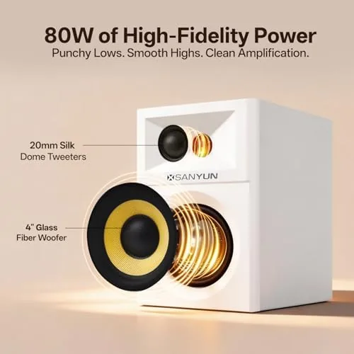 The Sanyun SW205 2.0 Bookshelf Speakers, Room-Filling Expanded Stage, Dual-DSP | in real use