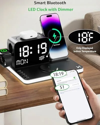 The station on a nightstand with all three wireless zones occupied by devices