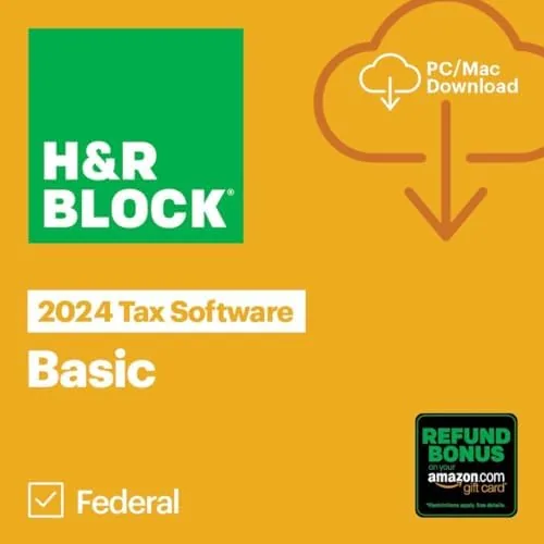 A laptop showing the H&R Block software beside printed comparison notes and a calculator