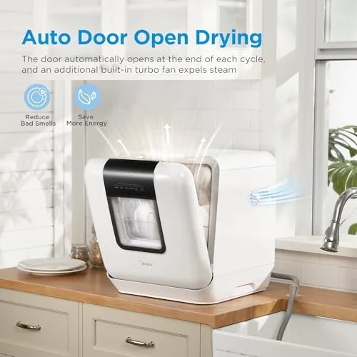 Close look at the Midea Countertop Dishwasher with 1.59Gal Built-in Water Tank, 5+2 Programs build quality
