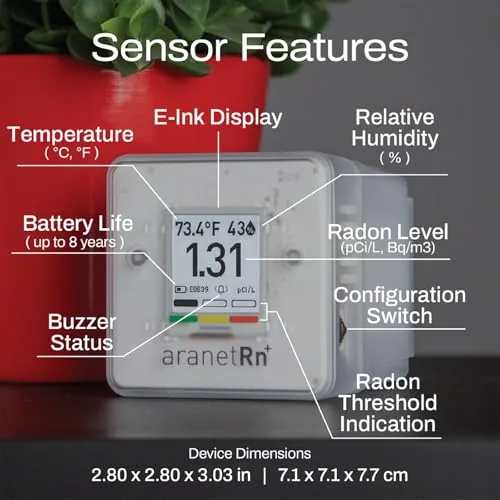 The SAF Aranet Radon Detector for Home: 10-Min Measurement, Temperature, Relative in real use