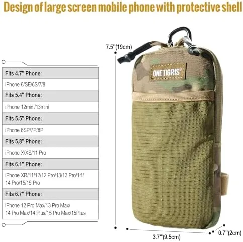 Close look at the ONETIGRIS Backpack Strap Pouch, Phone Belt Holder Molle Phone Holster build quality