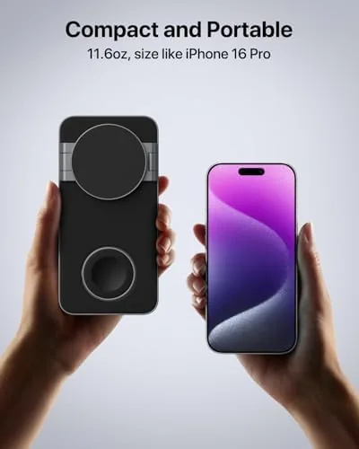 The station on a nightstand with an iPhone and AirPods case charging on the pads
