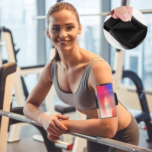 The holder on an arm mid run with the phone screen facing upward for a pace glance