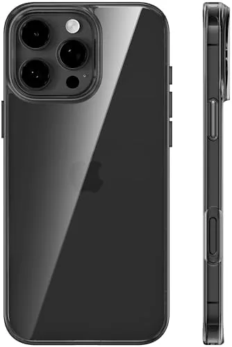 The TORRAS Crystal Clear case on an iPhone 16 Pro Max showing the translucent back