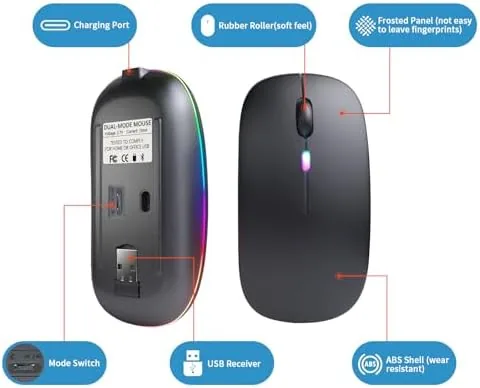 Another view of the Afaartcci Rechargeable Wireless Mouse, Silent Bluetooth Mouse (Black) | ergonomic