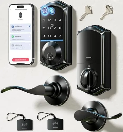 Overview of the Veise VE017-L Fingerprint Smart Lock with 2 Lever Handle Set