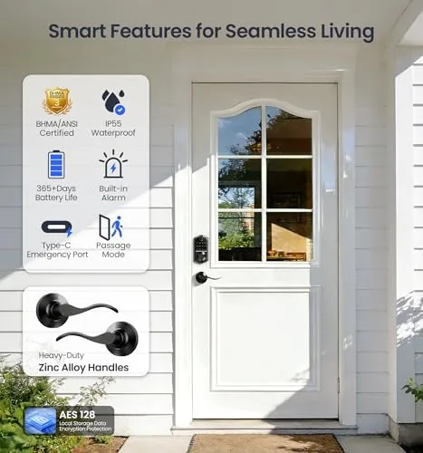 Another view of the Veise VE017-L Fingerprint Smart Lock with 2 Lever Handle Set