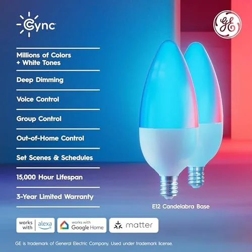 Close look at the Cync GE Color Changing Smart Candelabra LED Bulbs, WiFi, 3 build quality