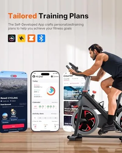 Rider using the bike with the app during an interval session