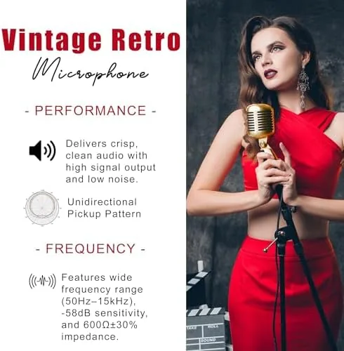 Another view of the Vintage Retro Old School Microphone, Professional Classic Dynamic Wired Vocal