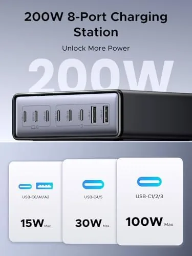 Close look at the UGREEN Nexode 200W GaN USB C Charging Station, 8-Port Desktop build quality