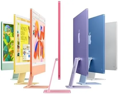 Side profile of the thin iMac body with the stand and ports visible