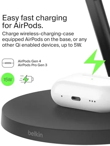 Another view of the Belkin Qi2 15W Wireless Charging Station, 3 in 1 iPhone