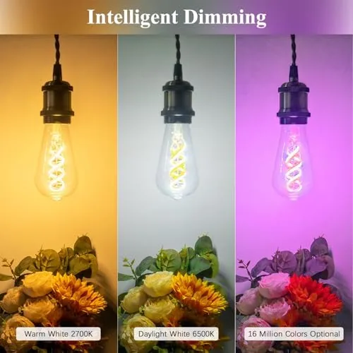 Detail shot of the DiCUNO Smart Edison Bulb ST19, RGB Color Changing & Tunable features
