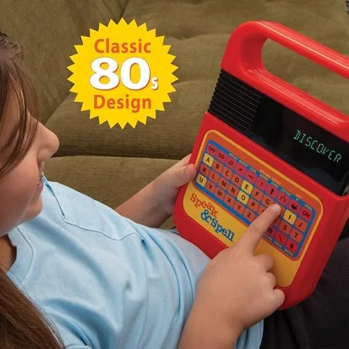 Close up of the letter keypad and display screen on the Speak & Spell