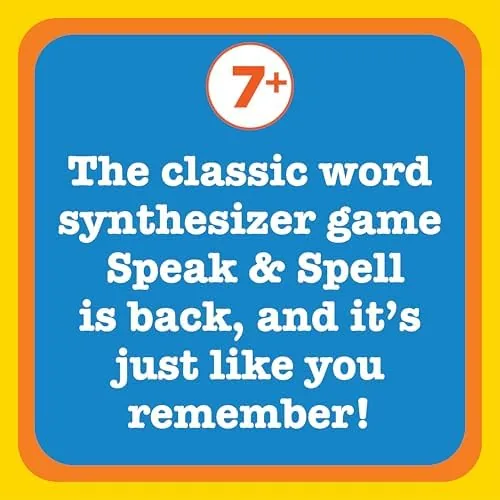 A child pressing letters on the Speak & Spell keypad
