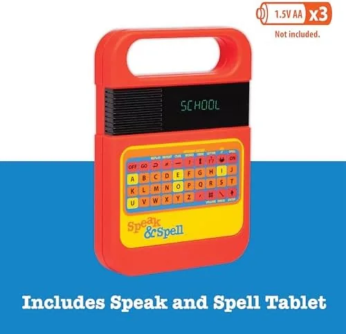 Two children playing a spelling game together with the Speak & Spell