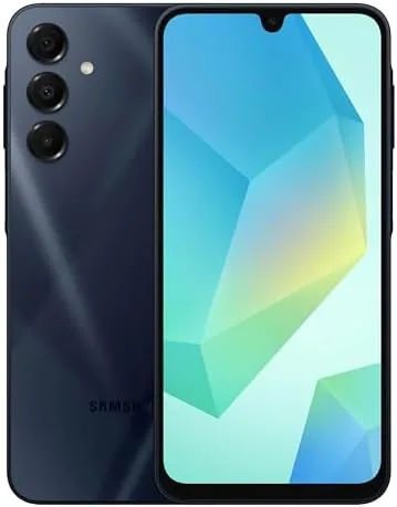 The Samsung Galaxy A16 5G in Blue Black showing the large display