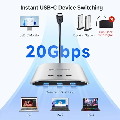 Close look at the Cable Matters 20Gbps USB C KVM Switch, 3-in-1-Out, 140W PD build quality
