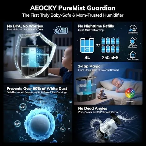 Close look at the AEOCKY Geek-Level Ultrasonic Humidifier, 4L Top-Fill Cool Mist Diffuser | build quality
