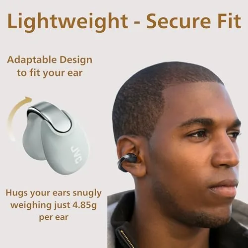 The JVC Nearphones HANP1TH Open Ear True Wireless Headphones, Ice Gray in real use