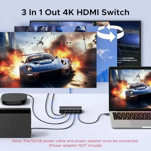 Close look at the UGREEN HDMI Switch 3 in 1 Out, 4K@60Hz, with Remote build quality