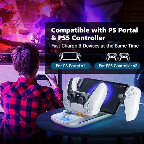 PlayStation Portal seated in the charger station charging cradle