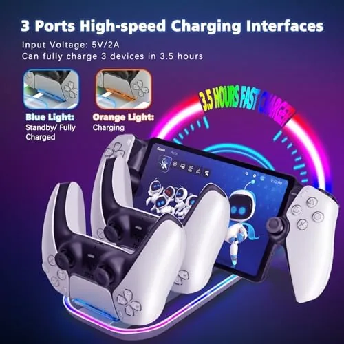 PS5 controller seated in the charging dock next to the Portal
