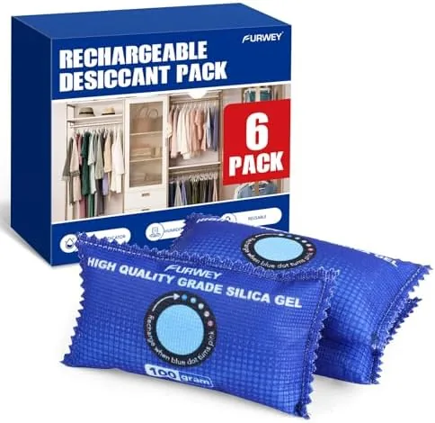 FURWEY 6 Pack Rechargeable Desiccant Packs for Storage, 100g Each, Blue | Color Indicating Review: Tested and Rated