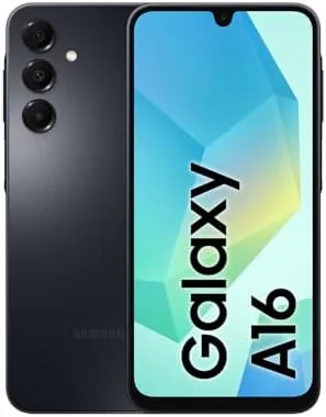 Samsung Galaxy A16 4G LTE in black showing the front screen and slim bezels