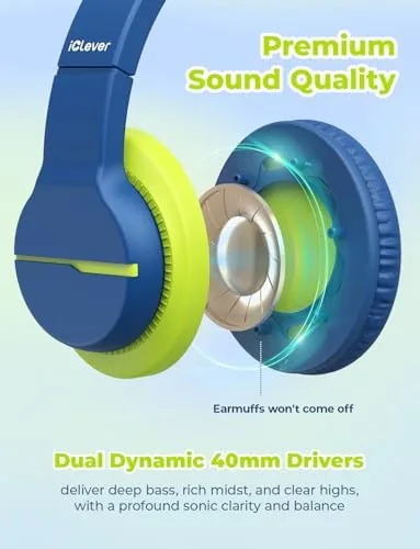 Detail shot of the iClever HS19S Kids Headphones USB C, Over-Ear for Toddler Boys features