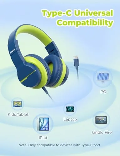 Another view of the iClever HS19S Kids Headphones USB C, Over-Ear for Toddler Boys