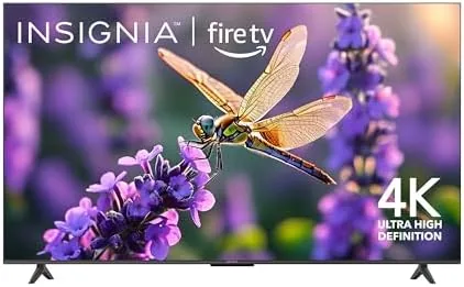 INSIGNIA 65 inch F50 Series 4K Fire TV set up in a living room