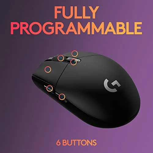 G305 on a desk with the Lightspeed receiver stowed beside it