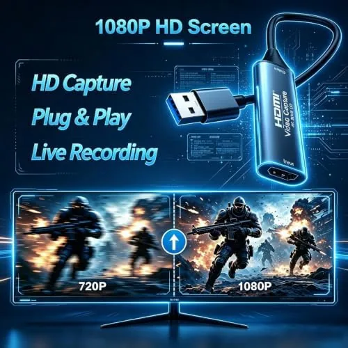 Detail shot of the 4K 30FPS HDMI Video Capture Card, HDMI to USB 3.0 features
