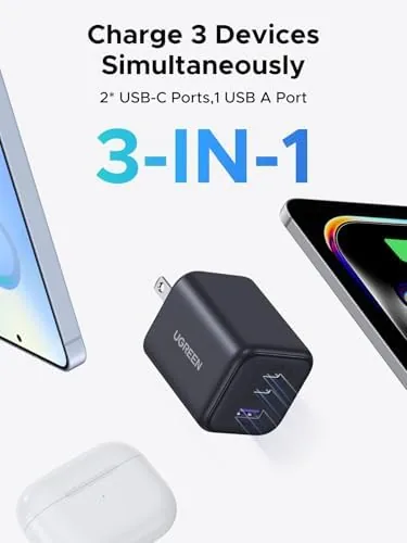 Detail shot of the UGREEN 45W USB C GaN Charger for iPhone 17, PPS features